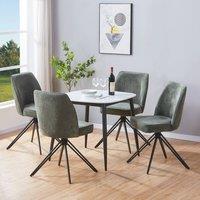Core Products Aspen White Sintered Stone Square Table with 4 Swivel Chairs - Set in Green
