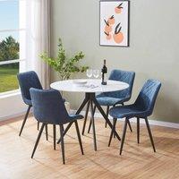 Core Products Aspen White Sintered Stone Table with 4 Diamond Stitch Chairs - Set in Blue