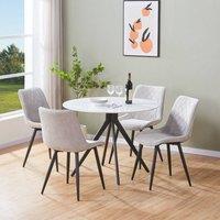 Core Products Aspen White Sintered Stone Table with 4 Diamond Stitch Chairs - Set in Light Grey