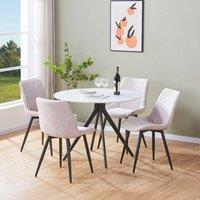 Core Products Aspen White Sintered Stone Table with 4 Diamond Stitch Chairs - Set in Light Beige