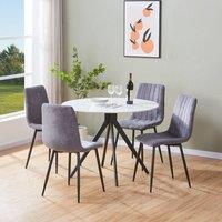 Core Products Aspen White Sintered Stone Table with 4 Straight Stitch Chairs Set in Grey