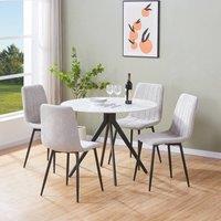 Core Products Aspen White Sintered Stone Table with 4 Straight Stitch Chairs Set in Light Grey