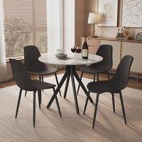 Core Products Aspen White Sintered Stone Round Table with 4 Curve Chairs - Set in Black