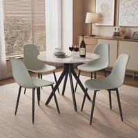 Core Products Aspen White Sintered Stone Round Table with 4 Curve Chairs - Set in Grey