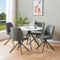 Core Products Aspen Gloss White Sintered Stone Round Table with 4 Swivel Chairs Set in Green