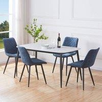 Core Products Aspen White Sintered Stone Table with 4 Diamond Stitch Chairs - Set in Blue