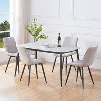 Core Products Aspen White Sintered Stone Table with 4 Diamond Stitch Chairs - Set in Light Grey