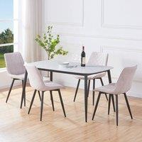 Core Products Aspen White Sintered Stone Table with 4 Diamond Stitch Chairs - Set