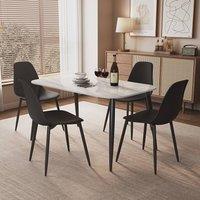 Core Products Aspen White Sintered Stone Rectangular Table with 4 Curve Chairs - Set in Black