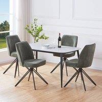 Core Products Aspen White Sintered Stone Rectangular Table with 4 Swivel Chairs Set in Green