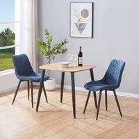 Core Products 3-Piece Dining Set with Oak Square Table & Two Diamond Stitch Chairs in Blue