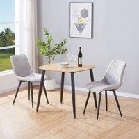 Core Products 3-Piece Dining Set with Oak Square Table & Two Diamond Stitch Chairs in Light Grey