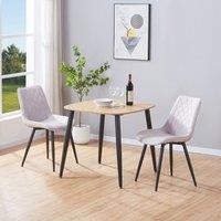 Core Products 3-Piece Dining Set with Oak Square Table & Two Diamond Stitch Chairs in Light Beige