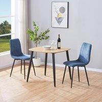 Core Products 3-Piece Dining Set with Oak Square Table & Two Straight Stitch Chairs in Blue