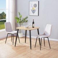 Core Products 3-Piece Dining Set with Oak Square Table & Two Straight Stitch Chairs in Light Beige