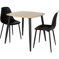 Core Products Aspen Light Oak Square Dining Table with 2 Curve Plastic Chairs Set in Black