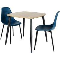 Core Products Aspen Light Oak Square Dining Table with 2 Curve Plastic Chairs Set in Blue