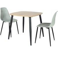 Core Products Aspen Light Oak Square Dining Table with 2 Curve Plastic Chairs Set in Grey