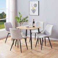 Core Products Aspen Light Oak Square Dining Table with 4 Diamond Stitch Chairs - Set in Light Grey