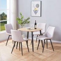 Core Products Aspen Light Oak Square Dining Table with 4 Diamond Stitch Chairs - Set in Light Beige