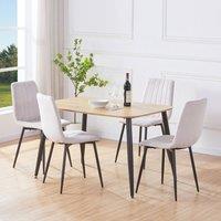 Core Products Aspen Light Oak Dining Table with 4 Straight Stitch Chairs, Dining Set in Off-White