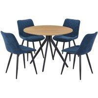 Core Products Aspen Light Oak Round Dining Table with 4 Diamond Stitch Chairs Set in Blue