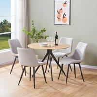 Core Products Aspen Light Oak Round Dining Table with 4 Diamond Stitch Chairs Set in Grey