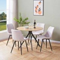 Core Products Aspen Light Oak Round Dining Table with 4 Diamond Stitch Chairs Set in Natural