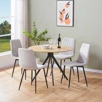 Core Products Aspen Light Oak Round Dining Table with 4 Straight Stitch Chairs Set in Light Grey