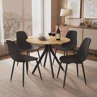 Core Products Aspen Light Oak Round Table with 4 Curve Chairs - Modern Dining Set in Black