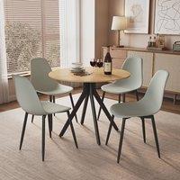 Core Products Aspen Light Oak Round Table with 4 Curve Chairs - Modern Dining Set in Grey