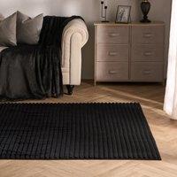 OHS Faux Fur Rug Ribbed Mat Luxury Carpet Anti Slip Runner in Black | Size: 160 cm x 230 cm
