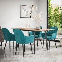 More4Homes Haydon Extending Dining Table & Chairs - Oak Effect Table Top w Black Legs + Anika Velvet Dining Chair Set Of 6 in Blue