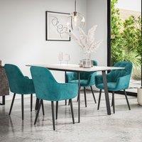 More4Homes Haydon Extending Dining Table & Chairs- White Marble Effect Table Top w Black Legs + Anika Velvet Dining Chair Set Of 6 in Blue