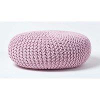 Homescapes Large Round Cotton Knitted Pouffe Footstool in Bright Pink