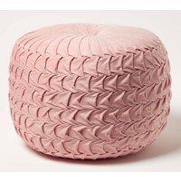 Homescapes Grace Pleated Velvet Pouffe in Pink