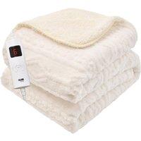 Glamhaus Electric Heated Throw Fleece Blanket 160 x 130cm in White | Size: 160 x 130 cm