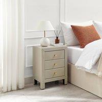 FurnitureboxUK Lexi Large Slimline Taupe 3 Drawer Mirrored Bedside Table in Beige