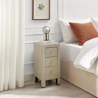 FurnitureboxUK Lexi Small Slimline Taupe 3 Drawer Mirrored Bedside Table in Beige