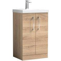 Balterley Contemporary Bathroom Floor Standing 2 Soft-Close Door Vanity Unit & Mid-Edge Ceramic Basin, Bleached Oak, 500 mm in Brown