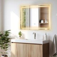 Costway 80 x 60 CM LED Bathroom Mirror Wall Mounted Mirror w/3-Color Lights in Silver