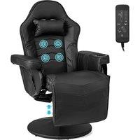 Gymax Gaming Chair Massage Swivel Gaming Recliner With Adjustable Height in Black