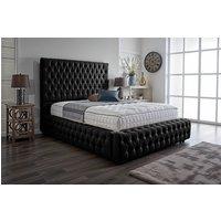 UK Bed Furniture Duchess Ottoman Gas Lift Upholstered Bed Frame with 54 Inch Headboard in Black | Size: Double