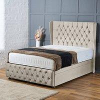 BSSPOKE Bella Ottoman Divan Bed Plush Velvet 54Headboard &Footboard Mattress in Cream | Size: King