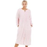 Camille Women's Classic Supersoft Diamond Print Zip Up Housecoat in Baby Pink | Size: 14-16