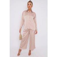 Love Sunshine Women's Champagne Brushed Satin Trousers in Beige | Size: XL