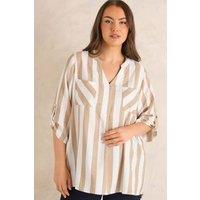 Evans Women's Stripe Utility Shirt in Natural | Size: 16