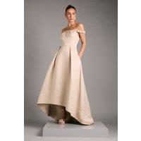 Coast Women's Bardot Fit & Flare Hi Low Hem Maxi Dress in Champagne | Size: 18