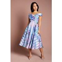 Coast Women's Petite Stripe Organza Pleat Top Midi Dress in Blue | Size: 6
