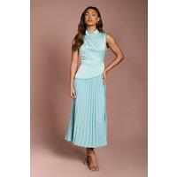 Coast Women's Drape High Neck Pleated Skirt Midi Dress in Duck Egg Blue | Size: 12